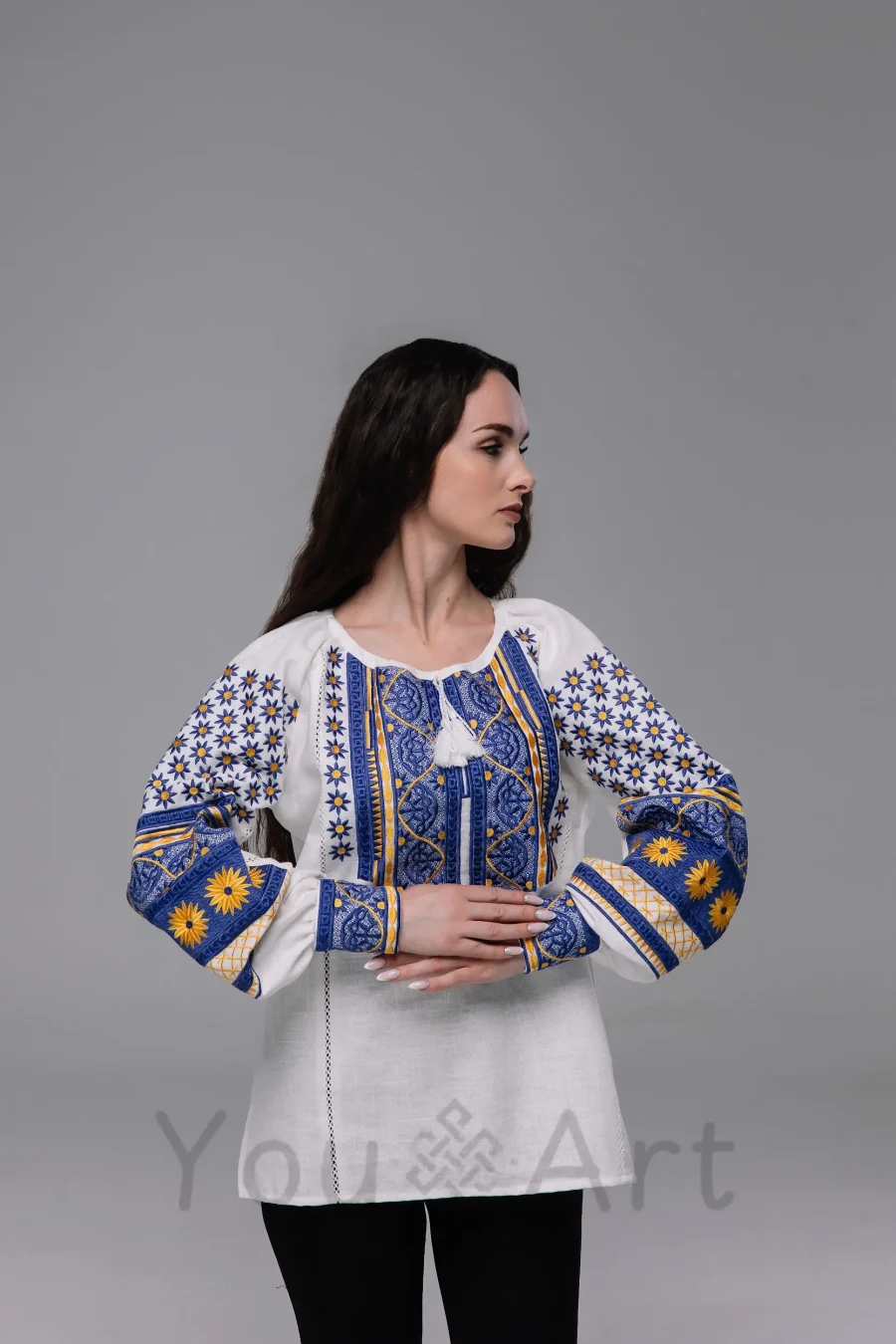 Вишиванка жіноча з льону Подільська (патріотична)