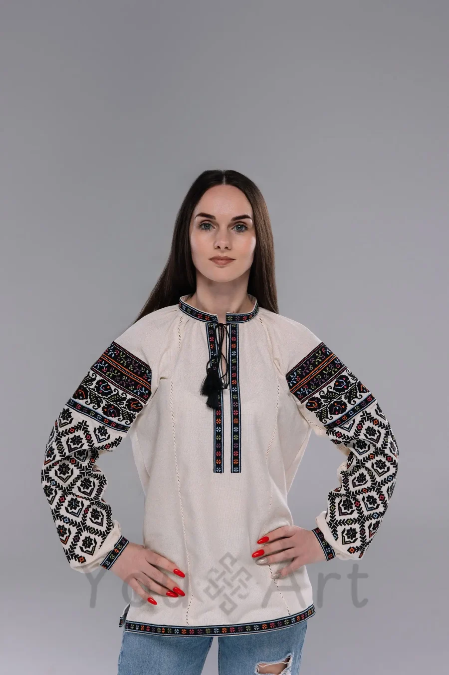 Вишиванка жіноча Гуцулія (оранжево-фіолетово-зелена)